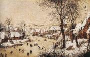 BRUEGEL, Pieter the Elder, Winter Landscape with Skaters and Bird Trap